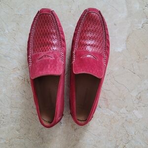 Moreschi Red Woven Suede/Leather Driving Loafers. US Size 10, Worn Once.